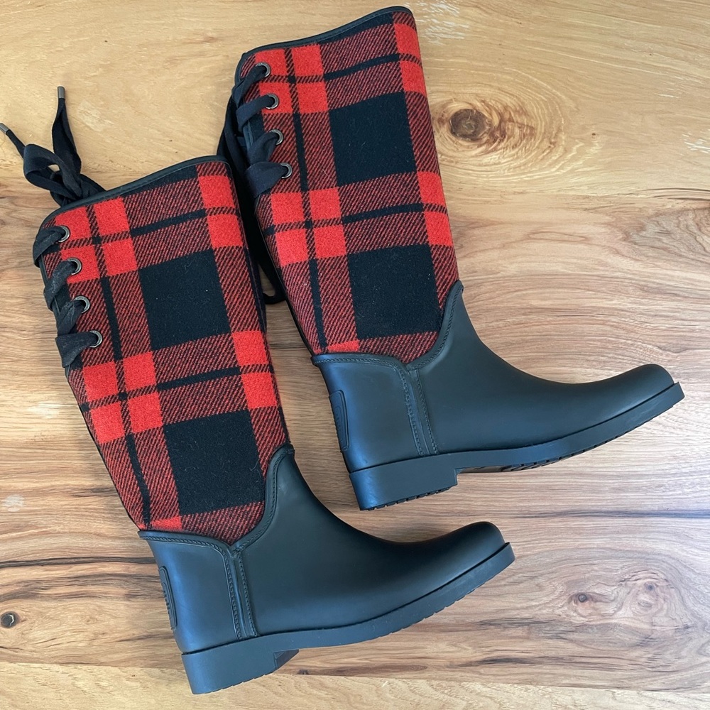 NWOT Coach Women’s Red Plaid Riding Boots - Size 8